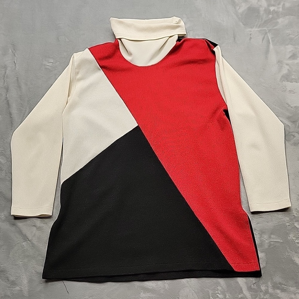 VTG D.K. Gold Shirt Womens M Red Black White Colorblock Turtleneck Mod Medium